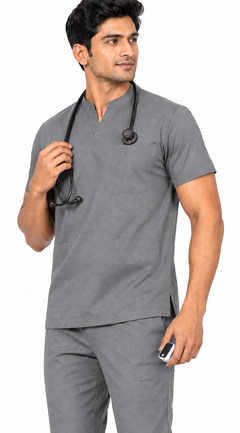 Cura Core Men's Mandarin Neck Scrub - Gray