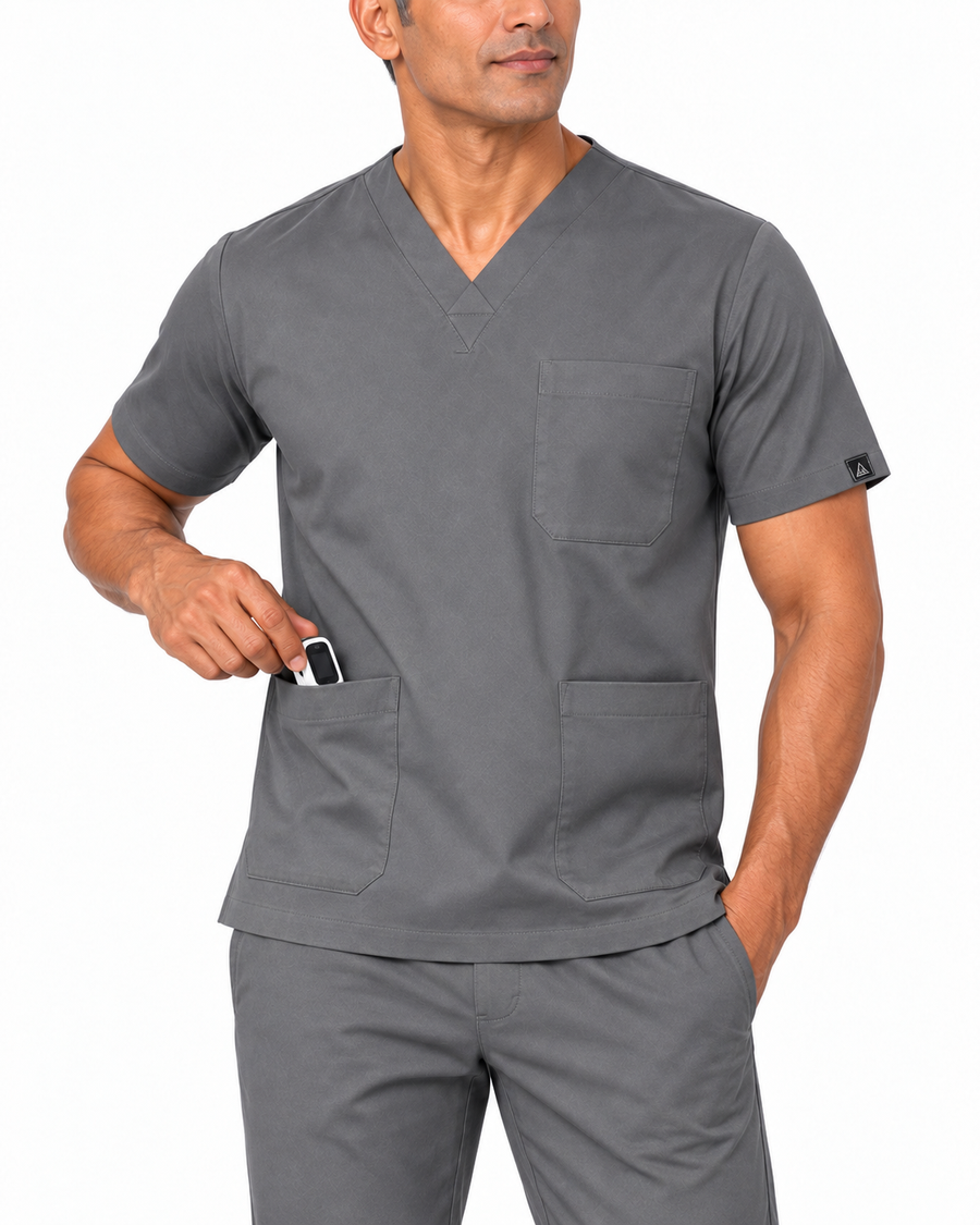 Cura Core Men's V- Neck Scrub -Gray