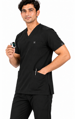 Cura Core Men's V- Neck Scrub - Black