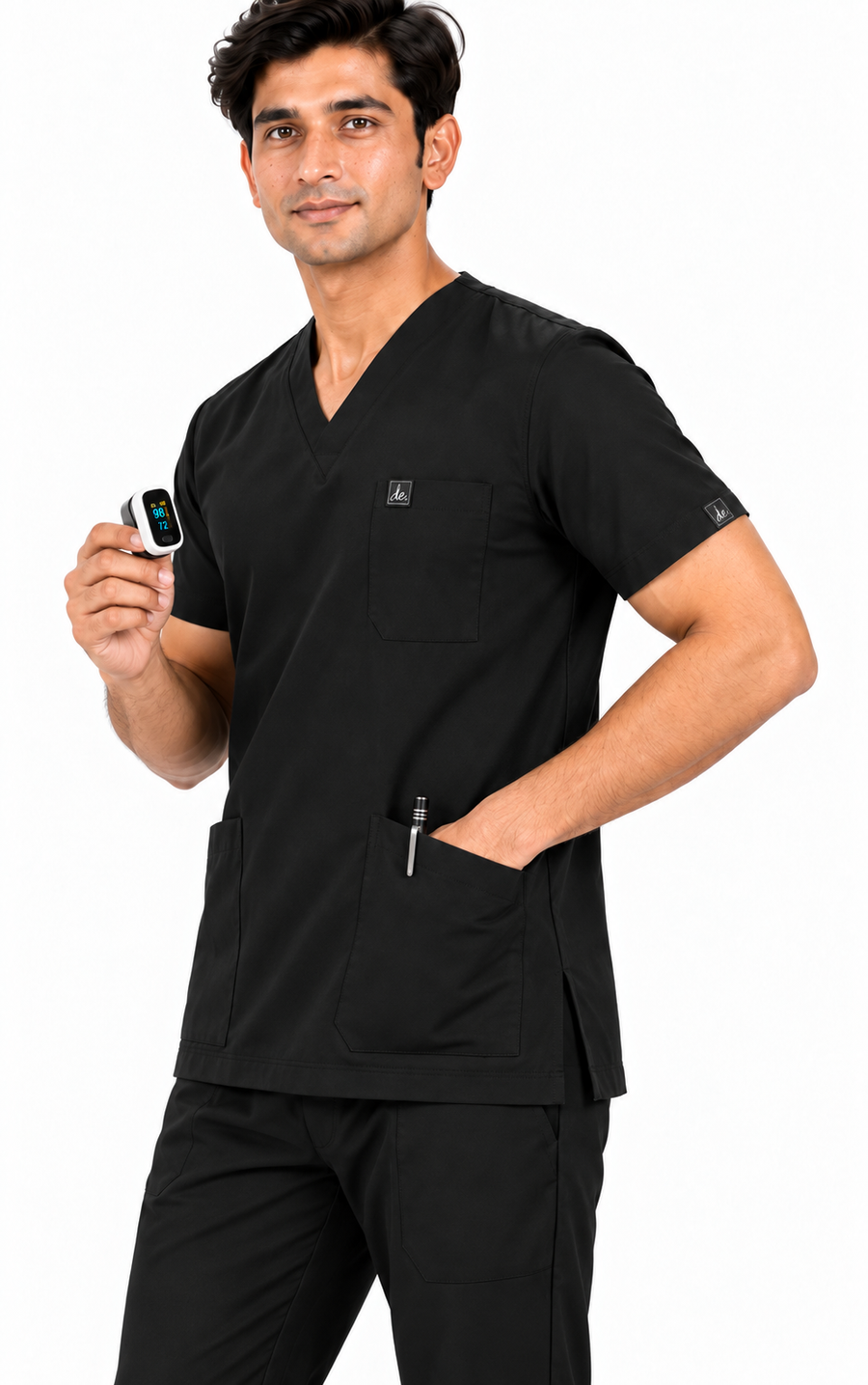 Cura Core Men's V- Neck Scrub - Black