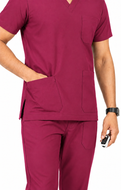 Cura Core Men's V- Neck Scrub - Maroon