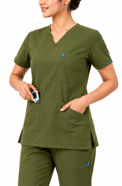 Cura Core Women's V- Neck Scrub - Olive Green