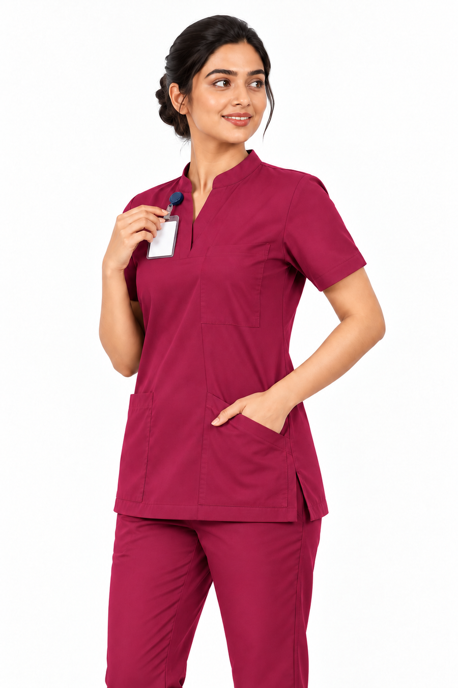 Cura Core Women's  Mandarin Neck Scrub - Maroon