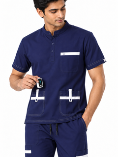 Cura Signature Men's Scrub (4-Way Stretch) - Blue