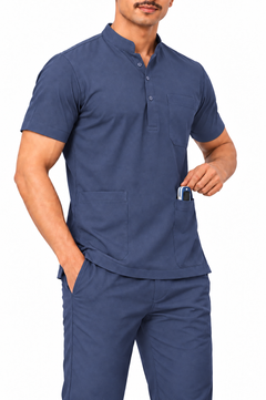 Cura Core Men's Mandarin Neck Scrub - Navy Blue