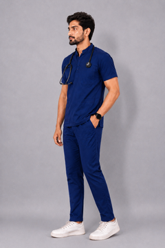 Cura Core Men's Mandarin Neck Scrub - Royal Dark Blue