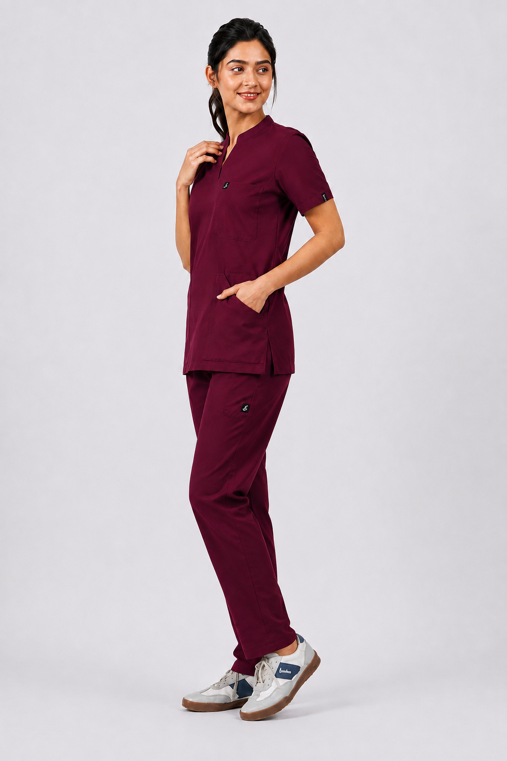 Cura Core Women's  Mandarin Neck Scrub -Maroon