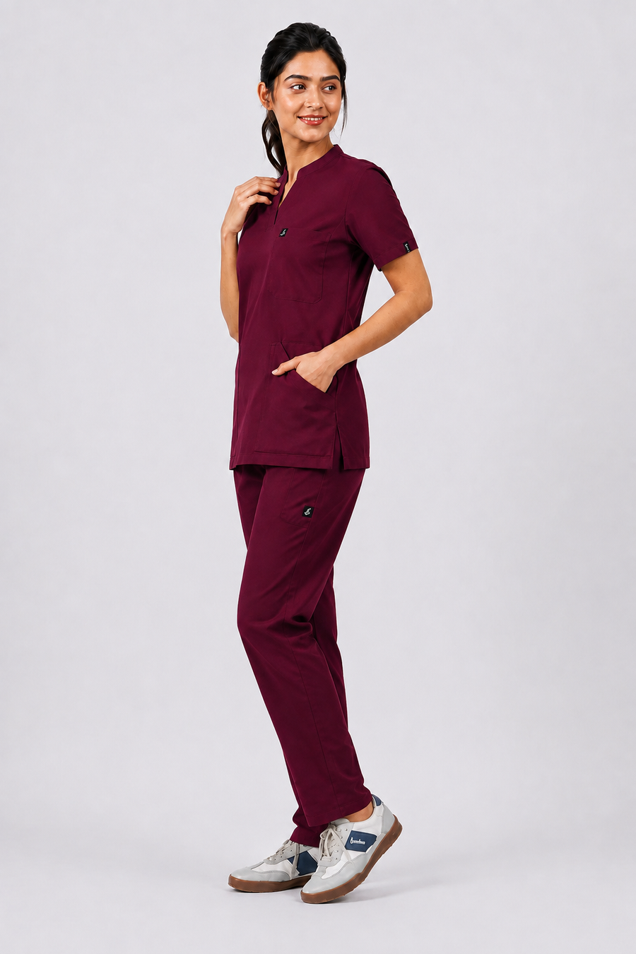 Cura Core Women's  Mandarin Neck Scrub -Maroon