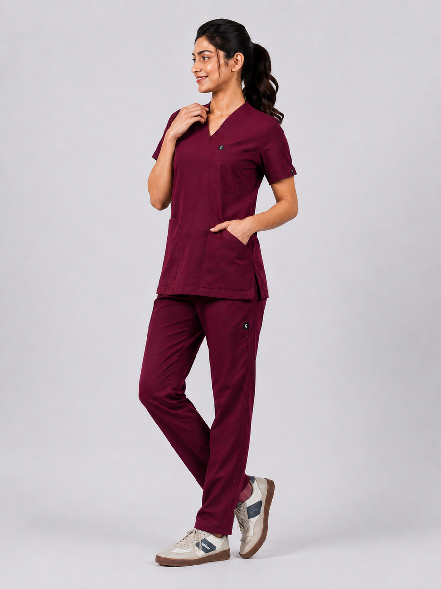 Cura Core Women's V- Neck Scrub - Maroon