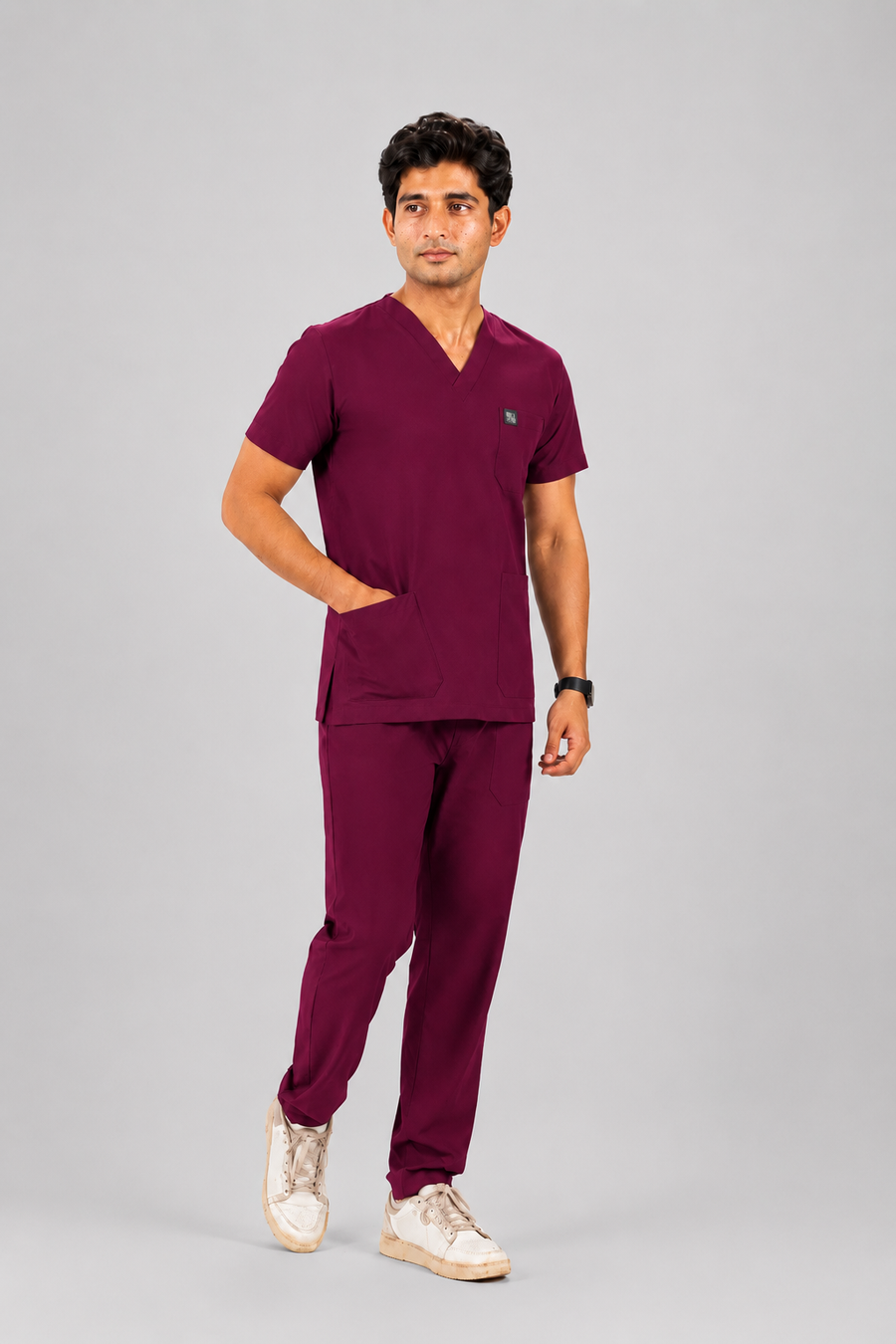 Cura Core Men's V- Neck Scrub -Maroon