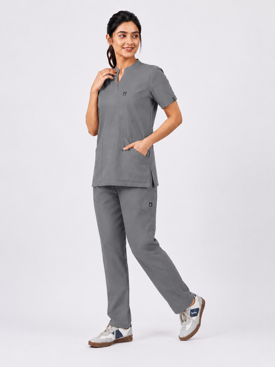 Cura Core Women's  Mandarin Neck Scrub -Gray