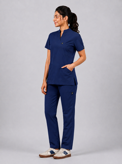 Cura Core Women's  Mandarin Neck Scrub - Royal Dark Blue