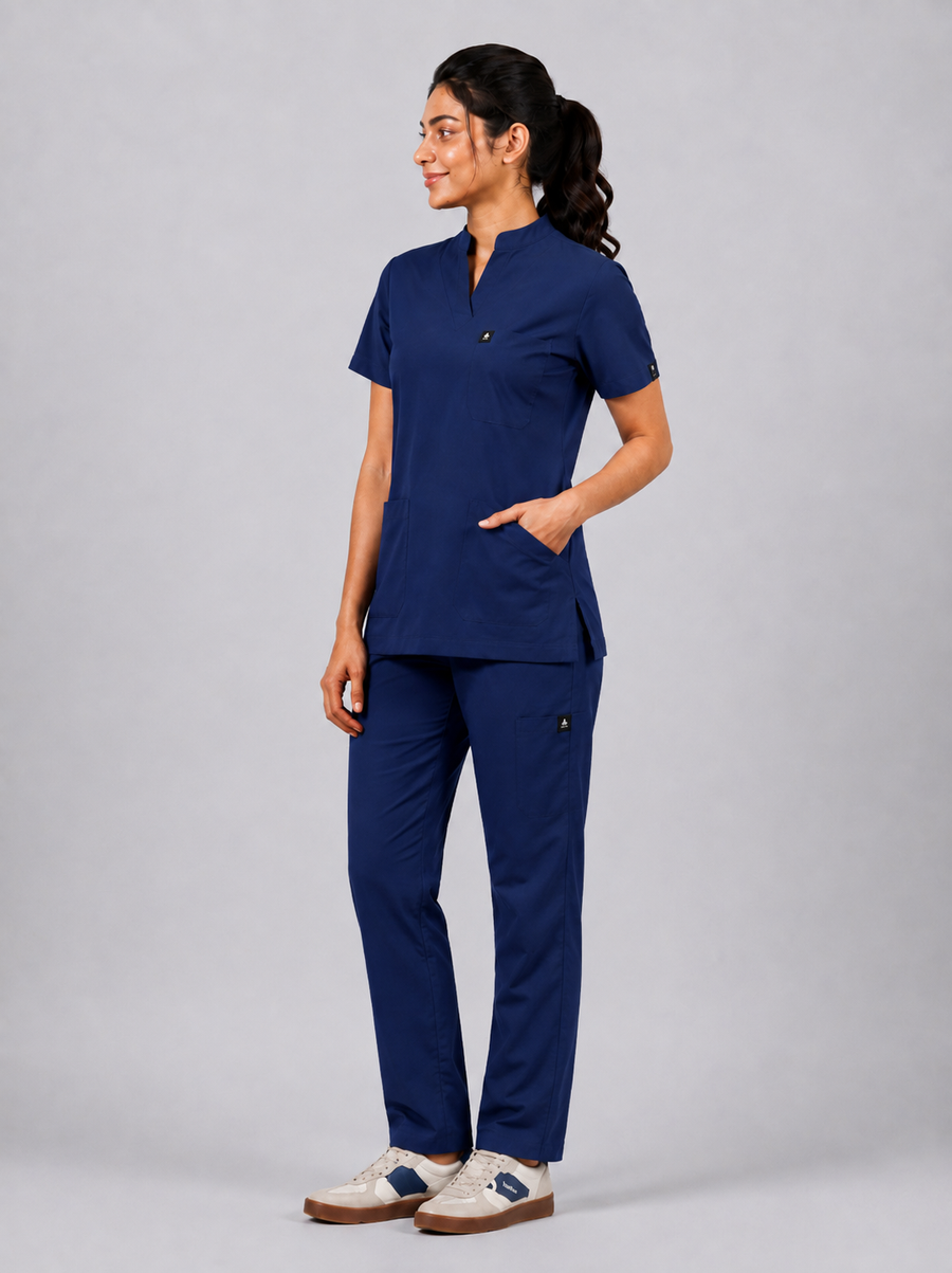 Cura Core Women's  Mandarin Neck Scrub - Royal Dark Blue