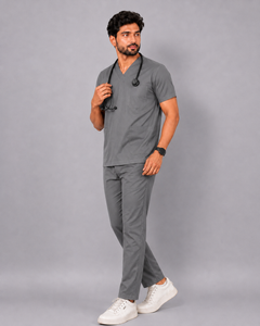 Cura Core Men's V- Neck Scrub -Gray