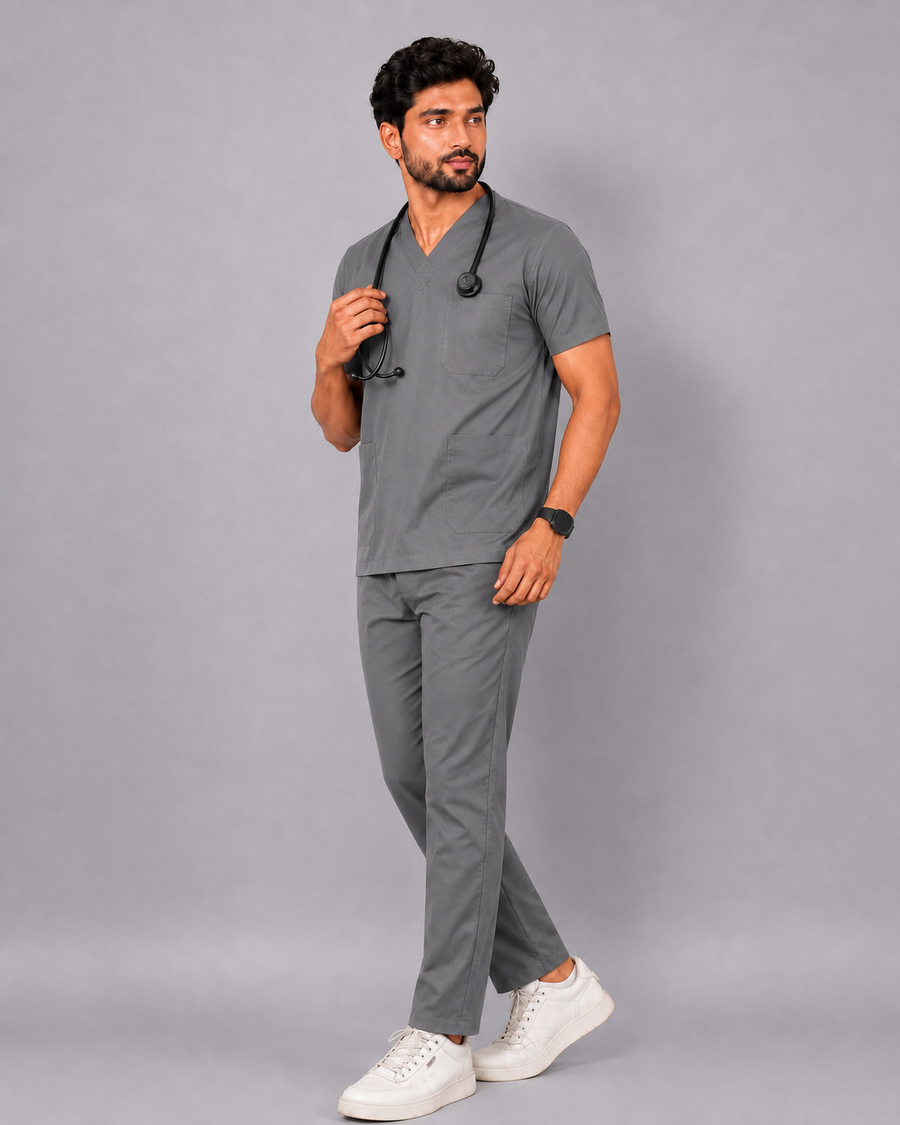 Cura Core Men's V- Neck Scrub -Gray