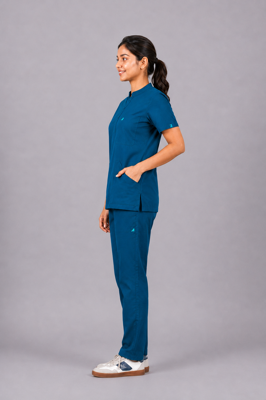 Cura Core Women's  Mandarin Neck Scrub - Forest  Green