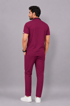 Cura Core Men's Mandarin Neck Scrub - Maroon
