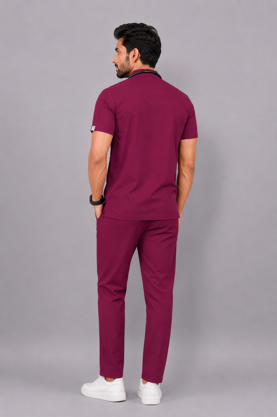 Cura Core Men's Mandarin Neck Scrub - Maroon