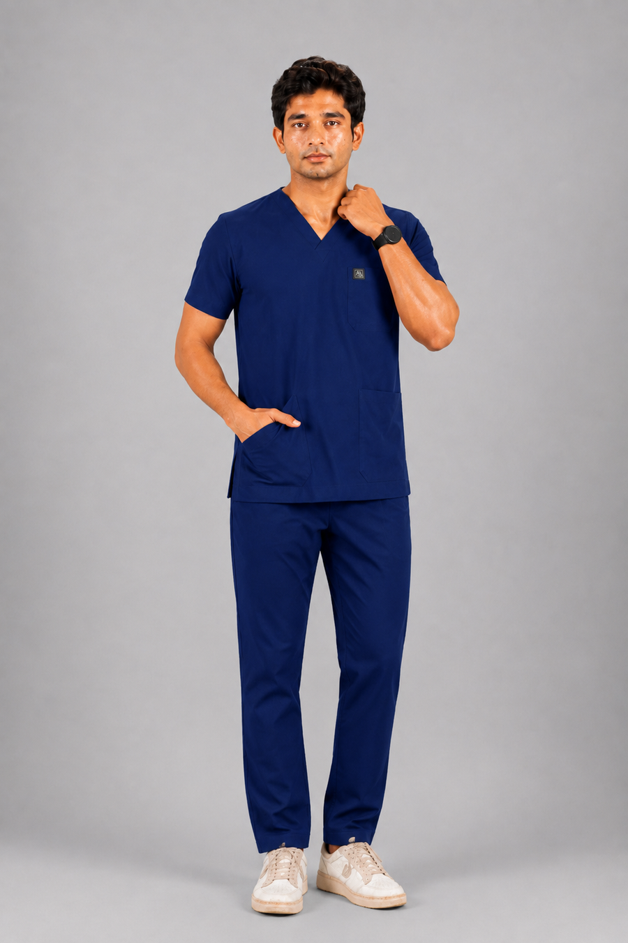 Cura Core Men's V- Neck Scrub -Royal Dark Blue