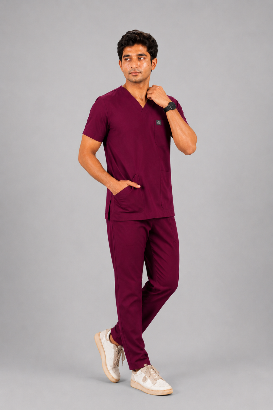 Cura Core Men's V- Neck Scrub -Maroon