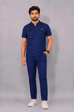 Cura Core Men's Mandarin Neck Scrub - Royal Dark Blue