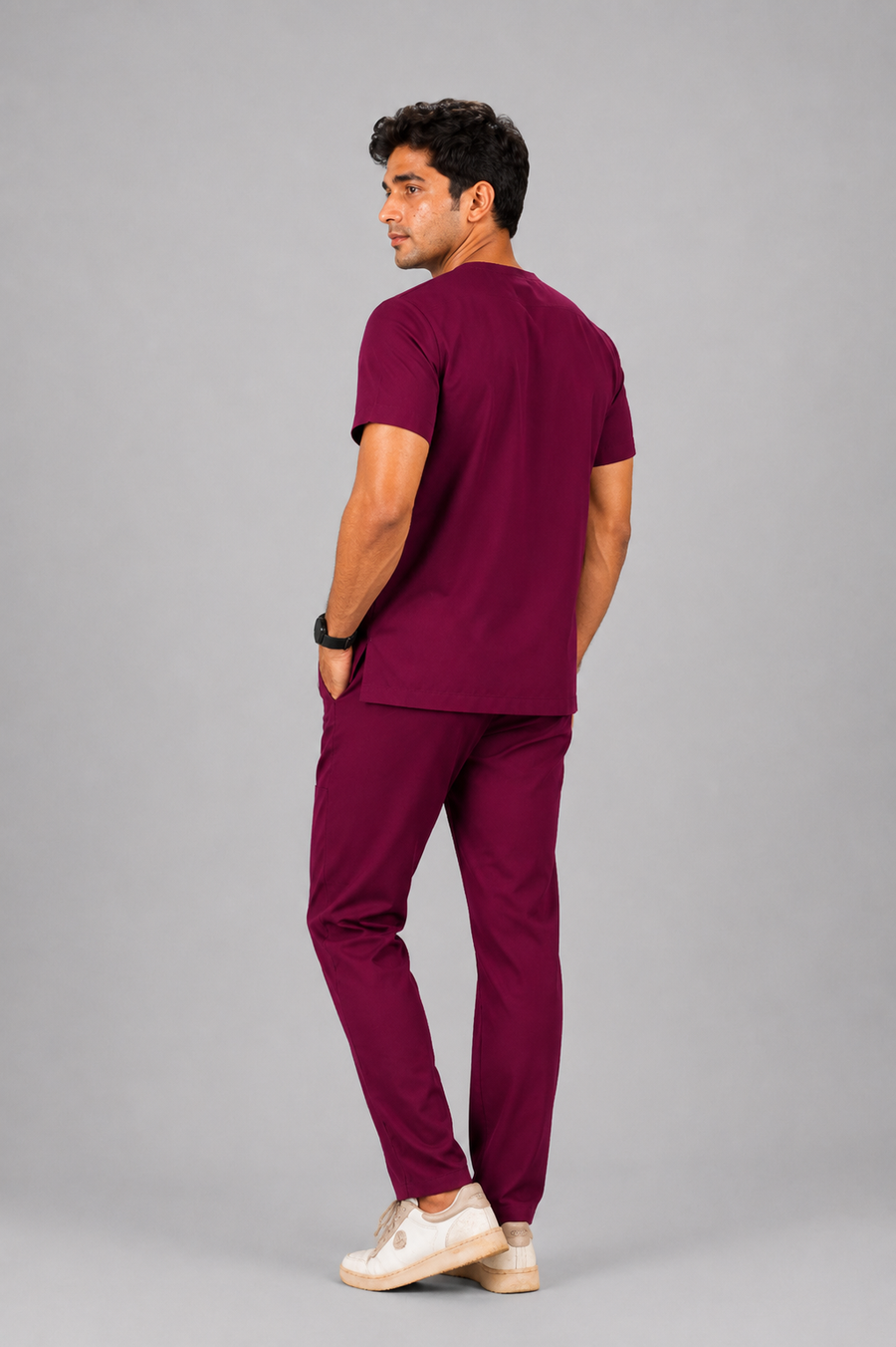 Cura Core Men's V- Neck Scrub -Maroon