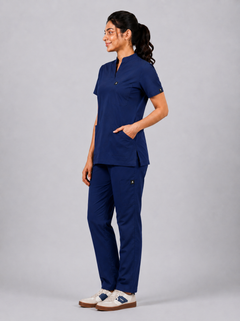 Cura Core Women's  Mandarin Neck Scrub - Royal Dark Blue