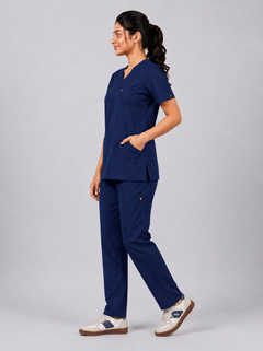 Cura Core Women's V- Neck Scrub - Royal Dark Blue