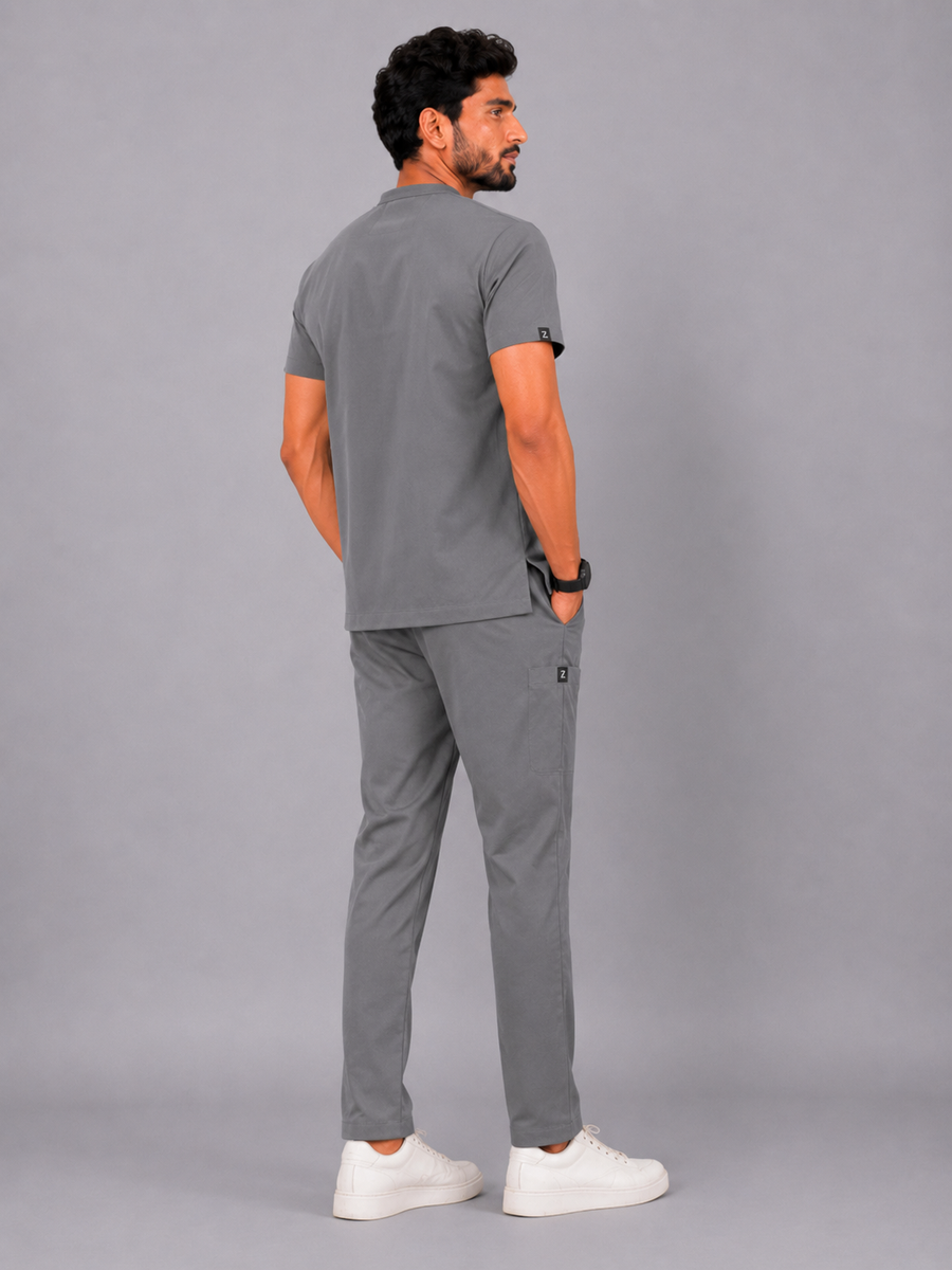 Cura Core Men's Mandarin Neck Scrub - Gray