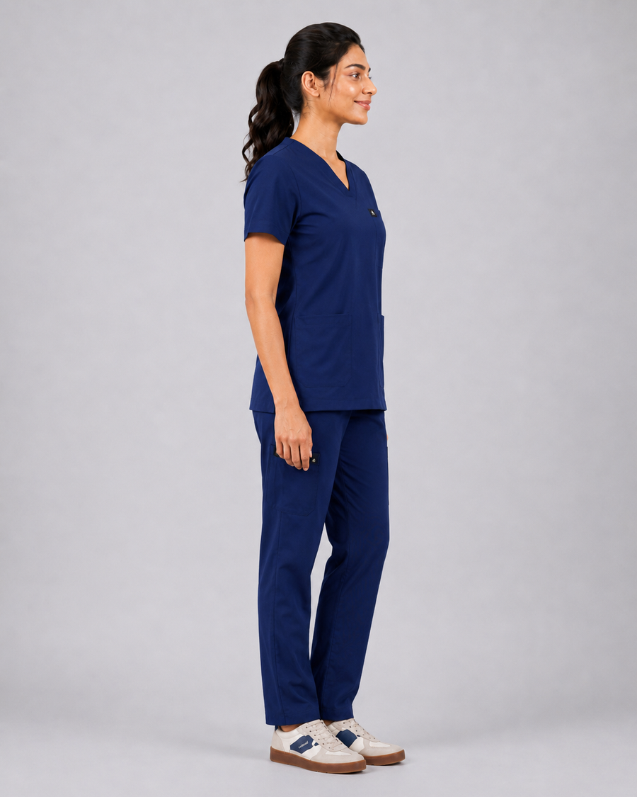 Cura Core Women's V- Neck Scrub - Royal Dark Blue