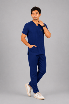 Cura Core Men's V- Neck Scrub -Royal Dark Blue