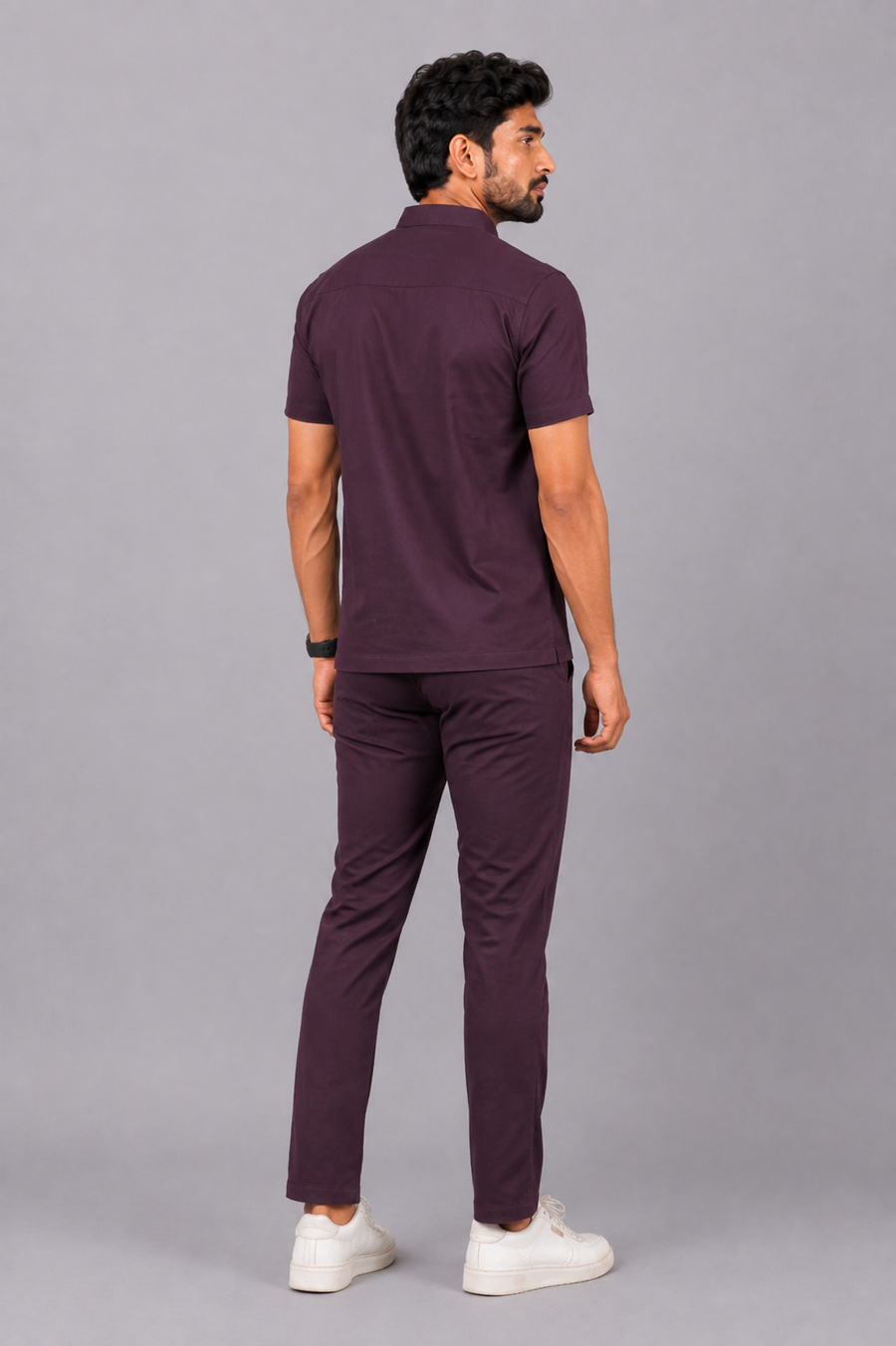 Cura Pro Men’s Mandarin Neck(2-Way Stretch) Scrub - Dark Wine