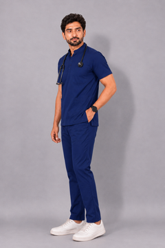 Cura Core Men's Mandarin Neck Scrub - Royal Dark Blue
