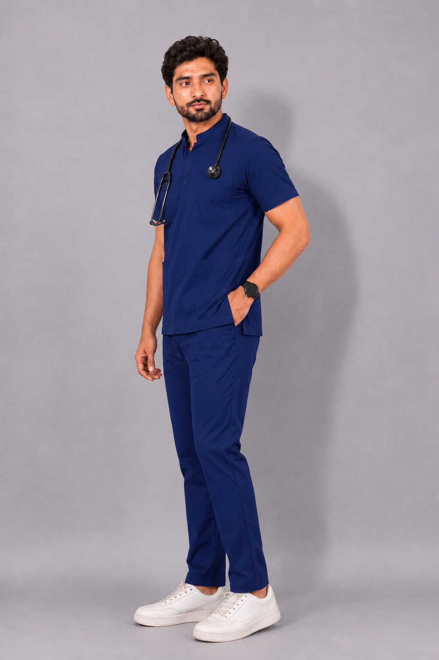 Cura Core Men's Mandarin Neck Scrub - Royal Dark Blue
