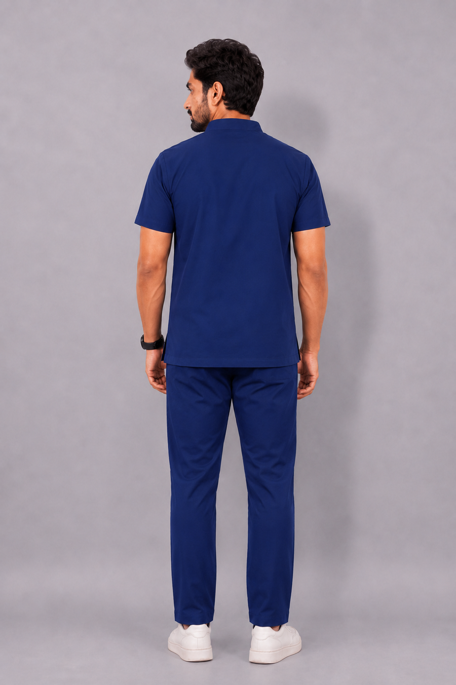 Cura Core Men's Mandarin Neck Scrub - Royal Dark Blue