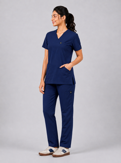 Cura Core Women's V- Neck Scrub - Royal Dark Blue