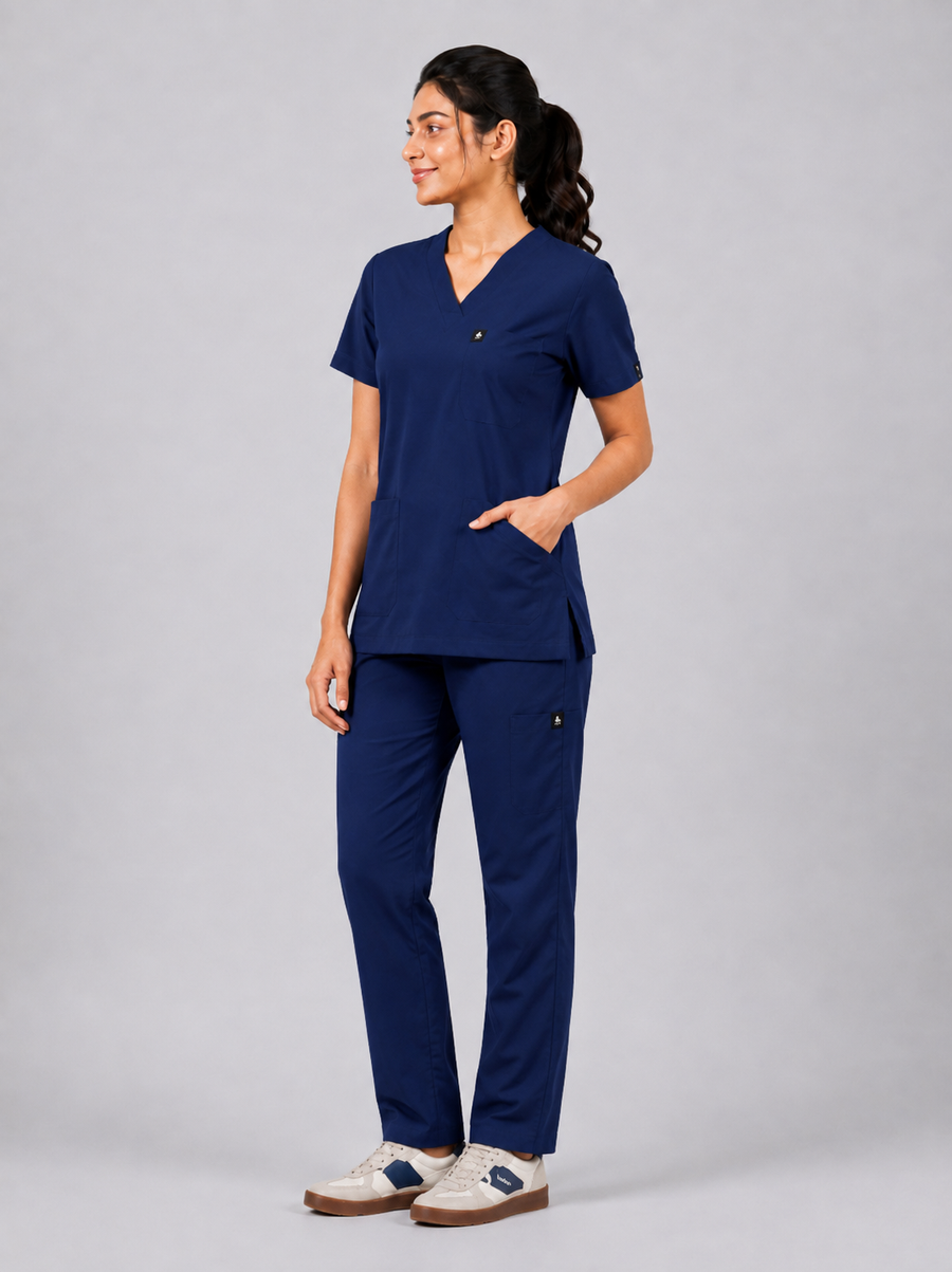 Cura Core Women's V- Neck Scrub - Royal Dark Blue