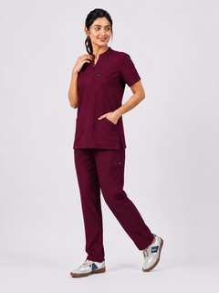 Cura Core Women's  Mandarin Neck Scrub -Maroon
