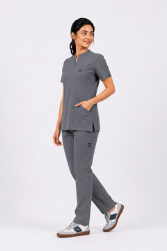 Cura Core Women's  Mandarin Neck Scrub -Gray