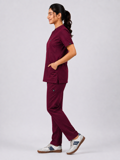 Cura Core Women's  Mandarin Neck Scrub -Maroon