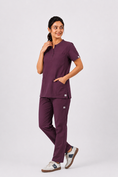 Cura Pro Women's  Mandarin Neck(2-Way Stretch) Scrub- Dark Wine