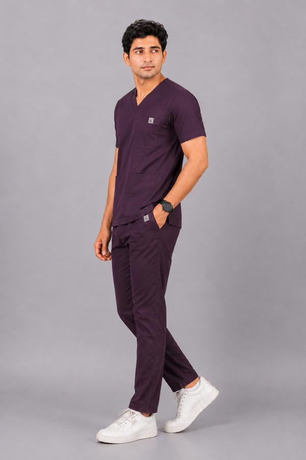 Cura Pro Men’s V- Neck(2-Way Stretch) Scrub- Dark Wine