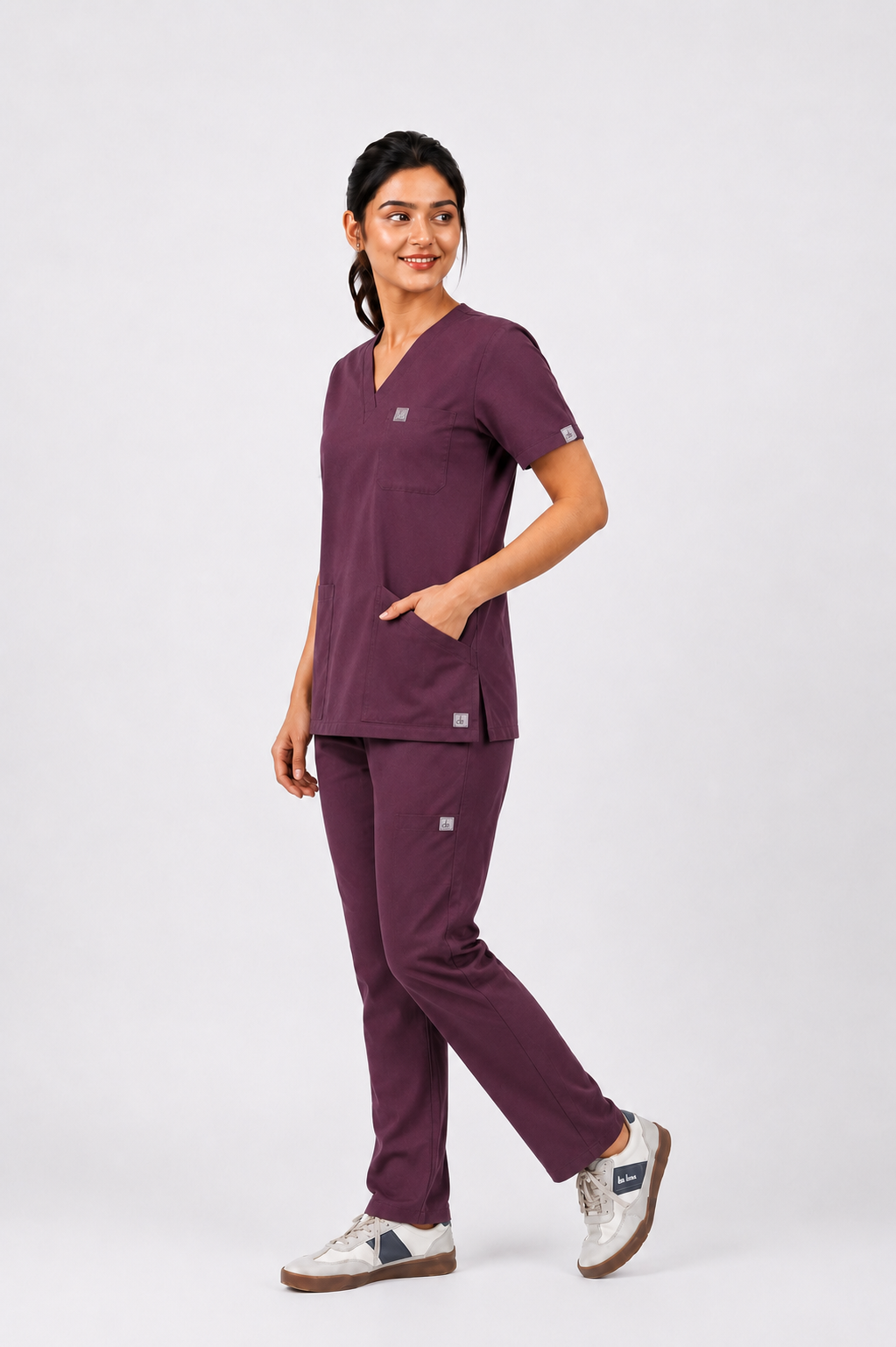 Cura Pro Women's  V- Neck(2-Way Stretch) Scrub- Dark Wine