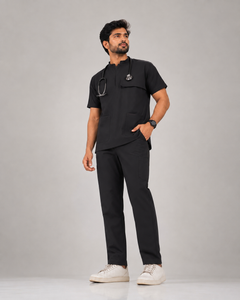 Cura Pro Men’s Mandarin Neck(2-Way Stretch) Scrub Black