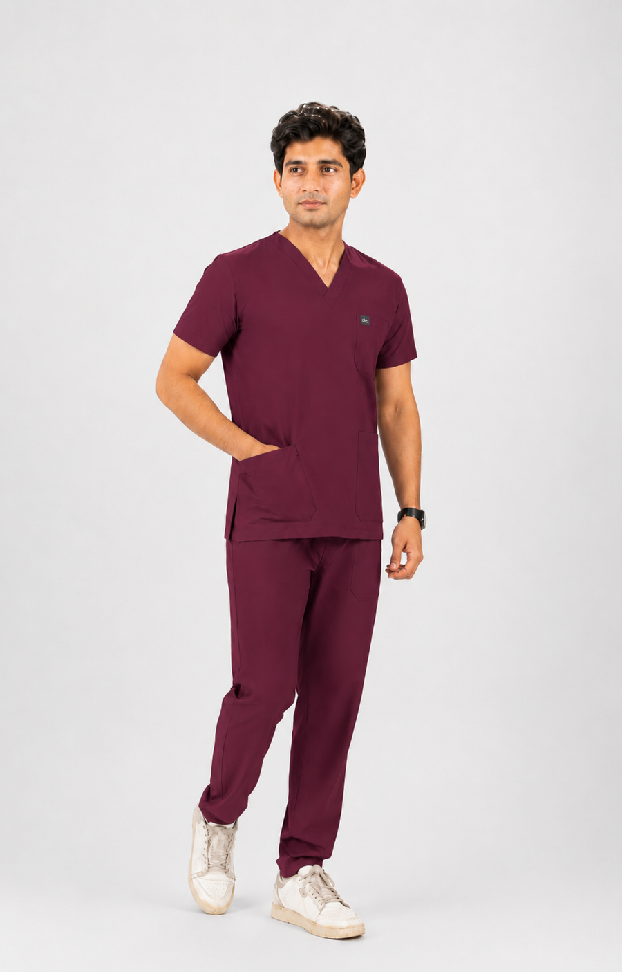Cura Core Men's V- Neck Scrub - Wine