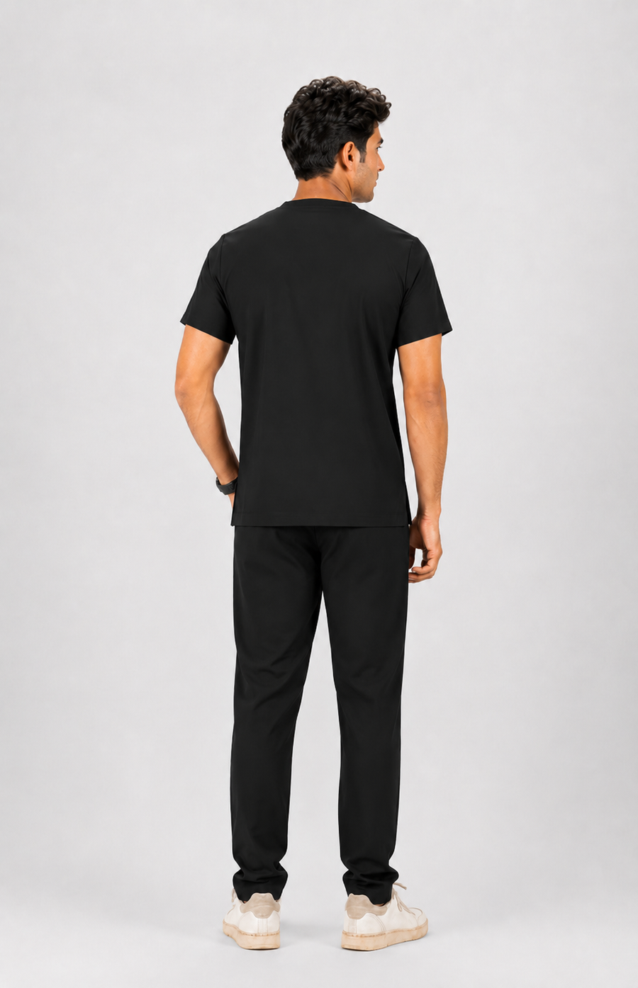 Cura Core Men's V- Neck Scrub - Black
