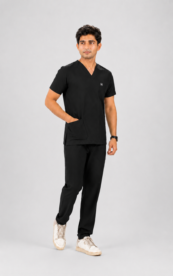 Cura Core Men's V- Neck Scrub - Black