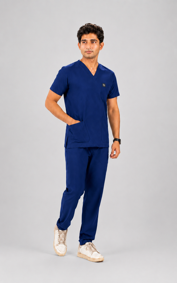 Cura Core Men's V- Neck Scrub -Blue