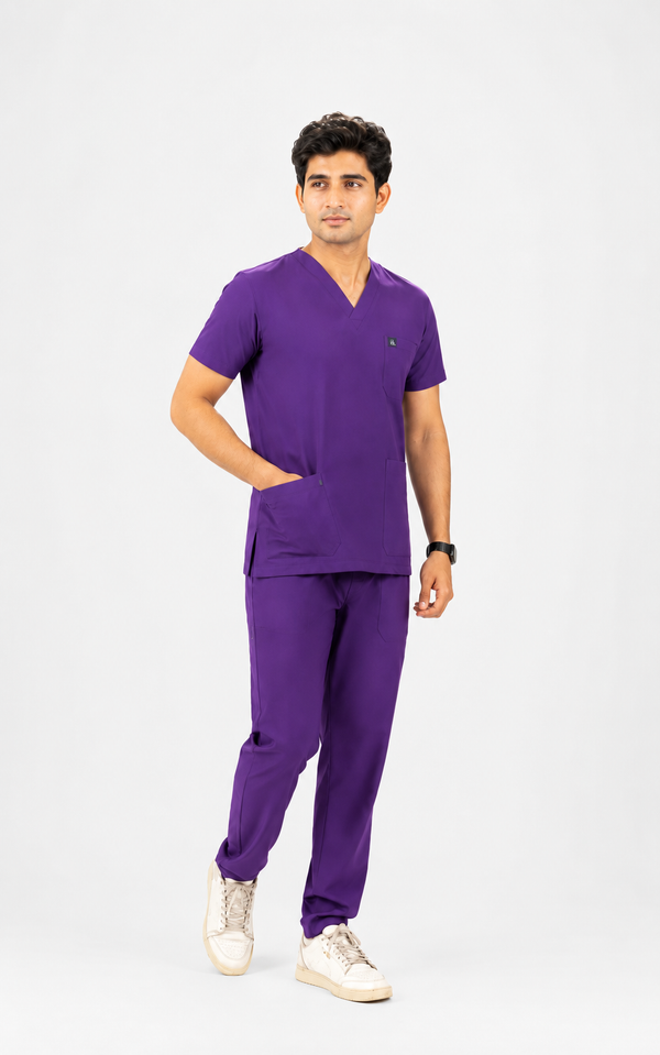 Cura Core Men's V- Neck Scrub - Purple