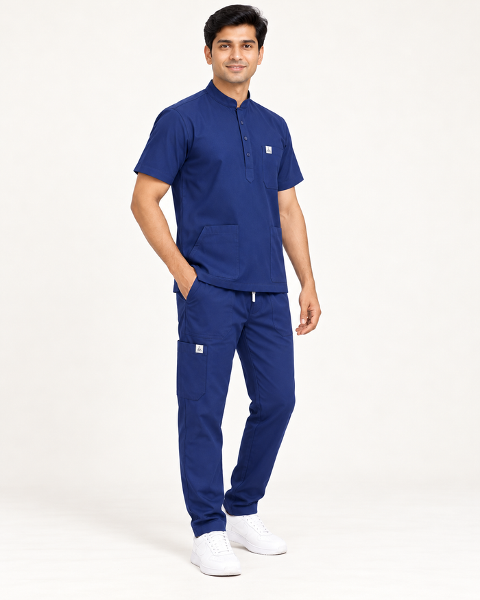 Cura Pro Men's Mandarin Neck Scrub - Navy Blue